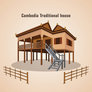 Cambodia traditional khmer house of asian wooden house