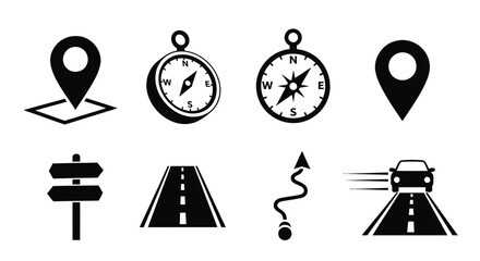Navigation and Map Icons Vector Silhouette Set
