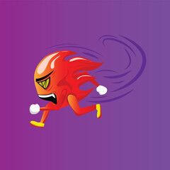 Fast Running Fire Monster Character Vector Illustration