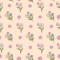 seamless floral pattern features a light peach backdrop. The image shows a repeating pattern of delicate flowers, creating a fresh, aesthetic design. 