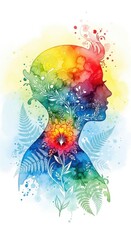 Obraz premium Colorful Silhouette Woman Mind Flowers Nature
