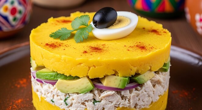 Delicious Peruvian dishes on colorful table setting with empanadas and Inca Kola