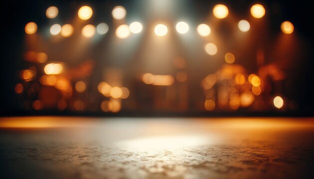 Defocused Background of Dramatic Stage Lighting with Fog and Empty Seats
