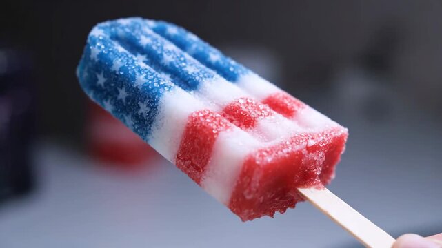 Refreshing Red, White, and Blue Popsicle with Star Pattern, Symbolizing the American Flag for Fourth of July and Summer Holiday Celebrations