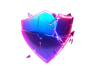 Broken shield icon with glowing blue and purple shards