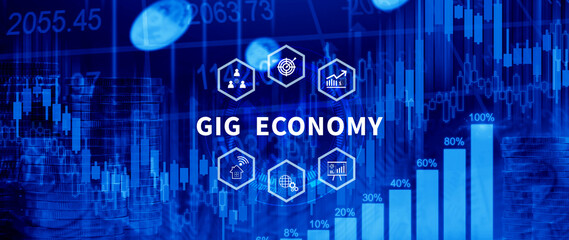 Obraz premium Gig economy, freelance, hybrid workplace concept. combination of employment trend, growing to external hiring. not ai