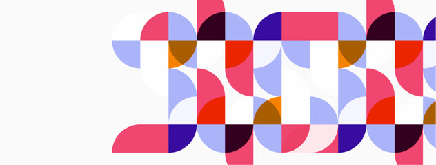 Fototapeta premium Abstract geometric pattern. Circles, semicircles create colorful repeating design. Modern aesthetic, simple shapes, vibrant hues.