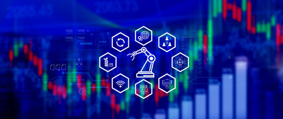 Smart industry, automation and optimisation concept on virtual. Business and modern technology concept, Future of manufacturing innovation. not ai