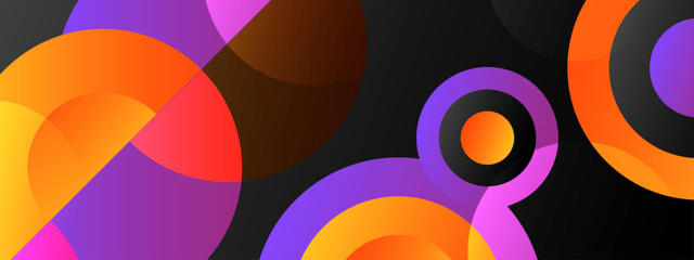 Obraz premium Modern artistic background featuring overlapping colorful circles and gradients on a dark backdrop for digital wallpaper design