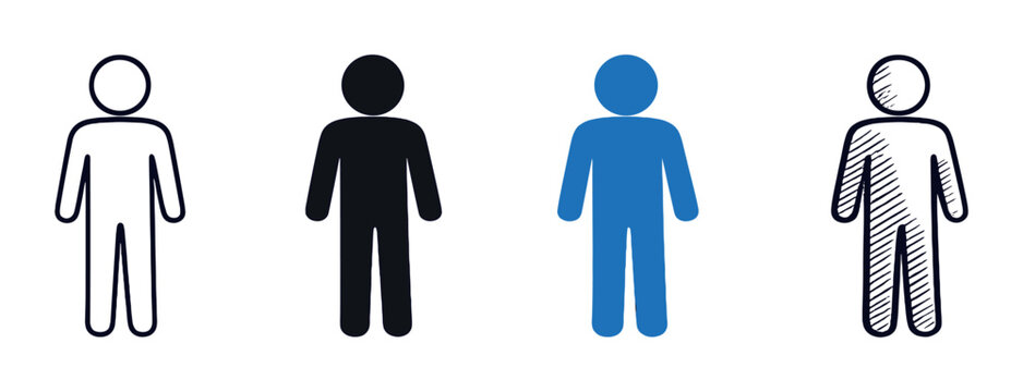 Unique blue figure standing out amongst black outlines on shaded background