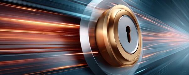 Futuristic blue digital vault and data stream banner conveying security, speed, and technology