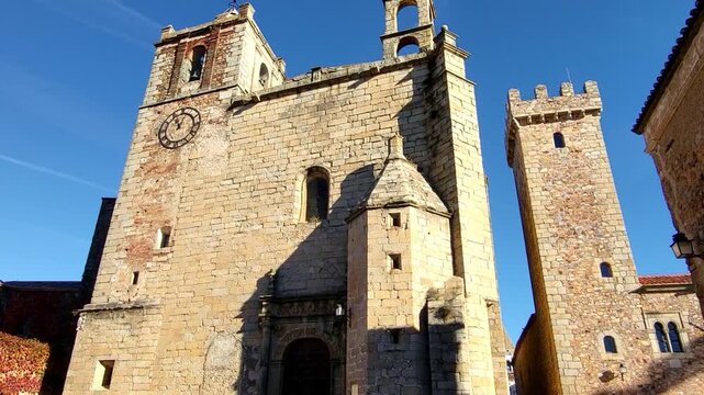 Christian religious architecture. Exterior of a Gothic and Plateresque style church. Church of San Mateo. C&aacute;ceres. Spain.