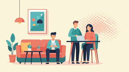 People collaborating and working from a comfortable home office setup