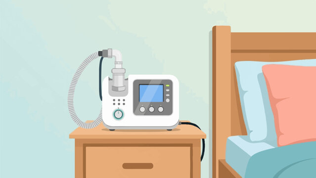 Medical device on a bedside table next to a bed