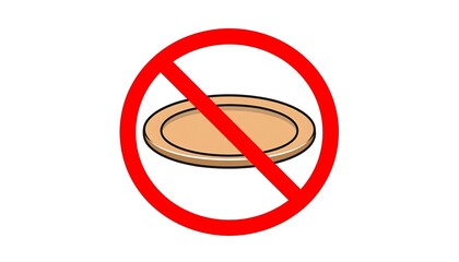A beige, rounded plate within a red circle, crossed by a thick, red line, against a white background