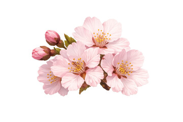 Naklejka premium Pink sakura flowers with yellow stamens and unopened buds creating a delicate floral design, celebrating nature's rebirth