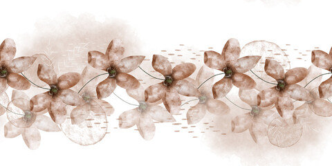 Obraz premium Soft blush watercolor floral border with delicate abstract textures for wedding and Valentine designs