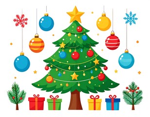 A festive holiday scene with a decorated Christmas tree and gifts