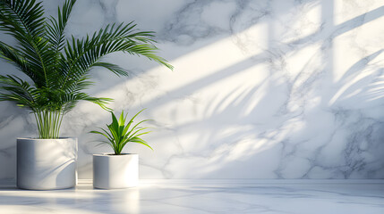 Fototapeta premium Shadow of Tropical Palm Leaves on Marble Surface
