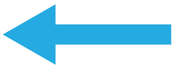 Obraz premium A horizontal blue long arrow icon pointing to left in side . Directional arrow icon. Blue Navigation Arrows, flat design vector illustrator . Isolated blue arrow on white background. 