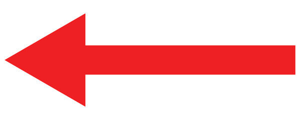 Red  arrow pointing to left . Arrow shape icon element.  Straight long arrow pointing. Vector red long arrow icon. Isolated on white background.