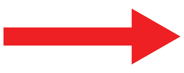 Long red arrow icon vector pointing to the right. Arrow shape element. large size red long arrow. Illustration on white background. Vector illustration.
