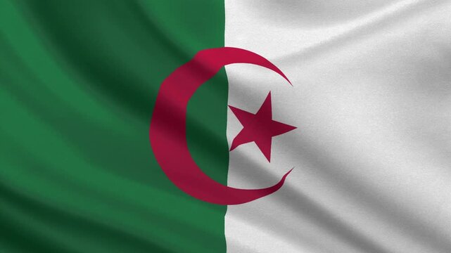 Algeria flag waving looping footage Full 4K (3840 x 2160) Realistic Algeria Flag Looping background. Looping Closeup Full 4K (3840 x 2160) footage. Algeria country flags. July 5th