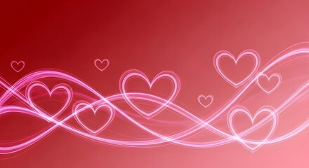 Vibrant pink hearts intertwining in dynamic motion on red background