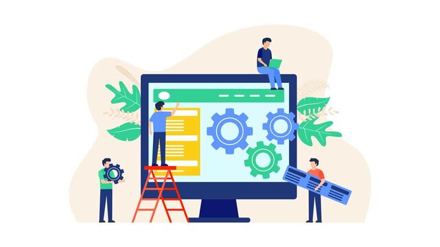 Website development team building interface animation