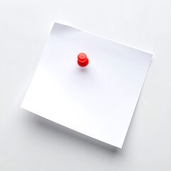 A blank white square paper is pinned to a light surface with a single red pushpin at its center