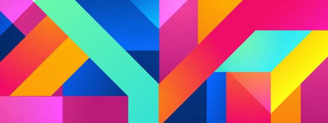 Vibrant abstract background with colorful geometric blocks triangles and stripes in rainbow palette
