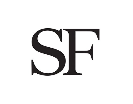 Bold "SF" glyphs in black, centrally positioned on a plain white background, creating a simple monogram design