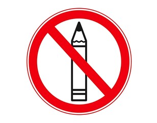 A red circled sign with a diagonal line through it and a pencil