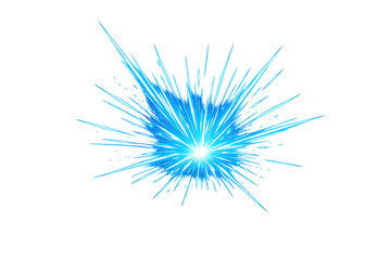 Fototapeta premium Blue light energy explosion with radial lines spreading, generating bright glow and starburst on transparent background