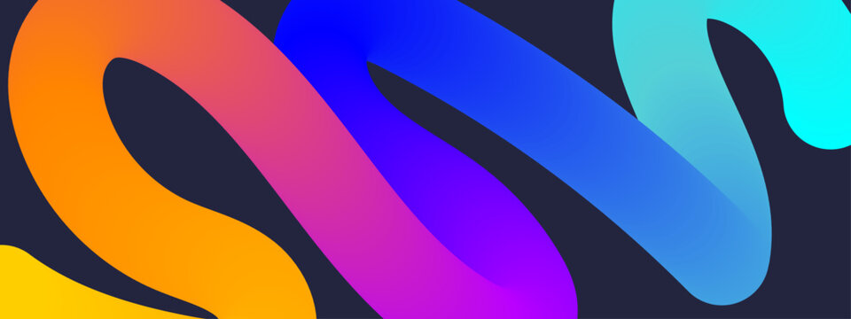 Dynamic 3D twisted ribbon element featuring a continuous rainbow gradient over a dark background for modern design
