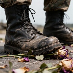 pair of battle boots in dirt