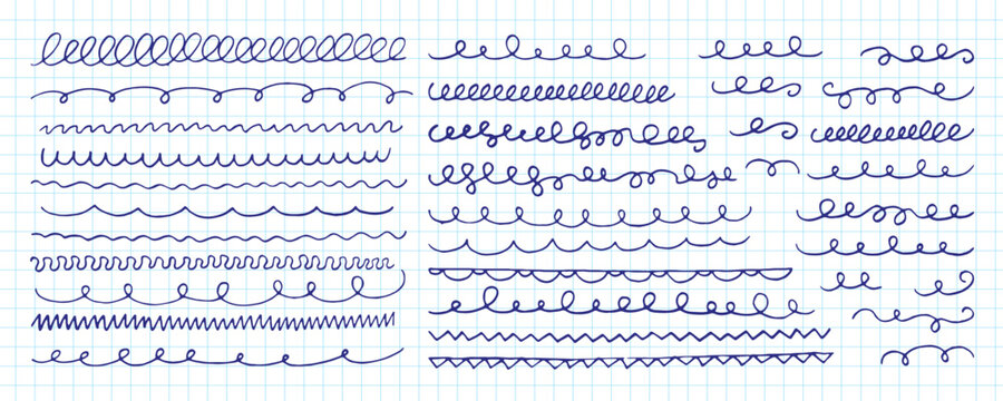 Set of ornaments, patterns. Doodle, cute retro borders, dividers. Design for card, invitation, cover, packaging. La dolce vita style. Curves, zigzag.