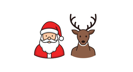 Cartoon Santa Claus and Reindeer Christmas Icons.