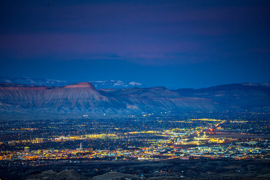Twilight over Grand Junction with Mt. Garfield and the Book Cliffs