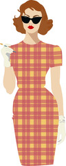 Woman in plaid dress with sunglasses and cigarette