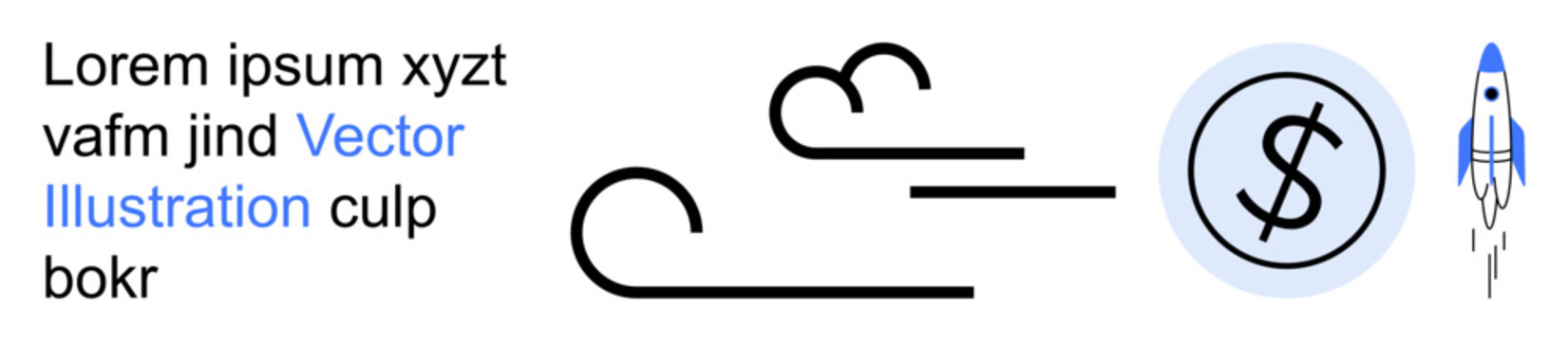 Business growth, design, financial strategy, innovation, digital marketing, and creative concepts. Lines wind motion, a dollar symbol and a rocket. Business growth and innovation ideas