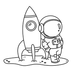Astronaut Standing with Rocket Icon. Astronaut icon in line style. Space Mission and Launch
