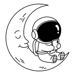 Astronaut Relaxing on the Moon Using a Smartphone. Astronaut icon