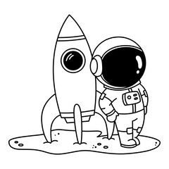 Astronaut Posing in Front of Rocket Icon Space Exploration Symbol. Astronaut icon