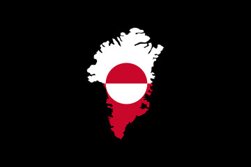 Greenland Map Silhouette With Flag Overlay In Red And White On Black Background.