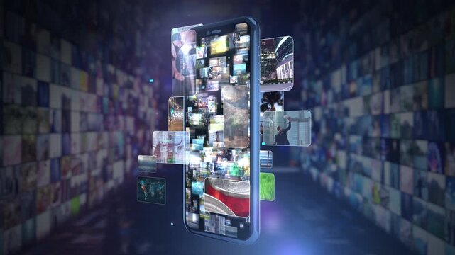Smartphone displaying media gallery streaming digital content