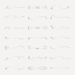 Obraz premium Vector set. Elegant swirl dividers set. Swirl dividers in various styles. Decorative swirl dividers for design. Swirl dividers for invitations and documents. Hand drawn ornament vector set.
