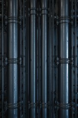 Obraz premium Industrial pipes background with metallic structure and symmetrical arrangement in modern engineering setting