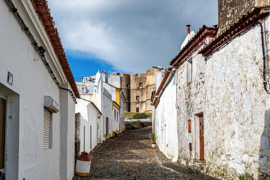 Evoramonte Castle in Portugal. Medieval castle in the village of Evora Monte, in the Alentejo region in Portugal