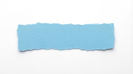 Torn piece of light blue paper on white background.